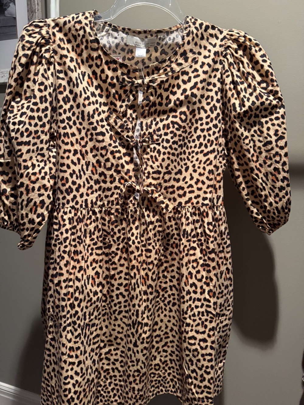 Leopard Print Puff-Sleeve Mini Dress - Beige/Black